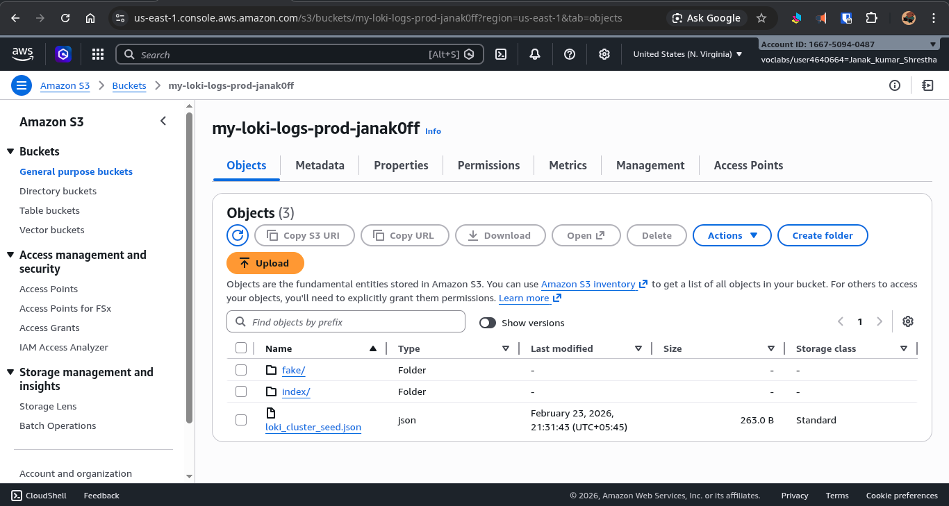Loki S3 bucket in AWS console