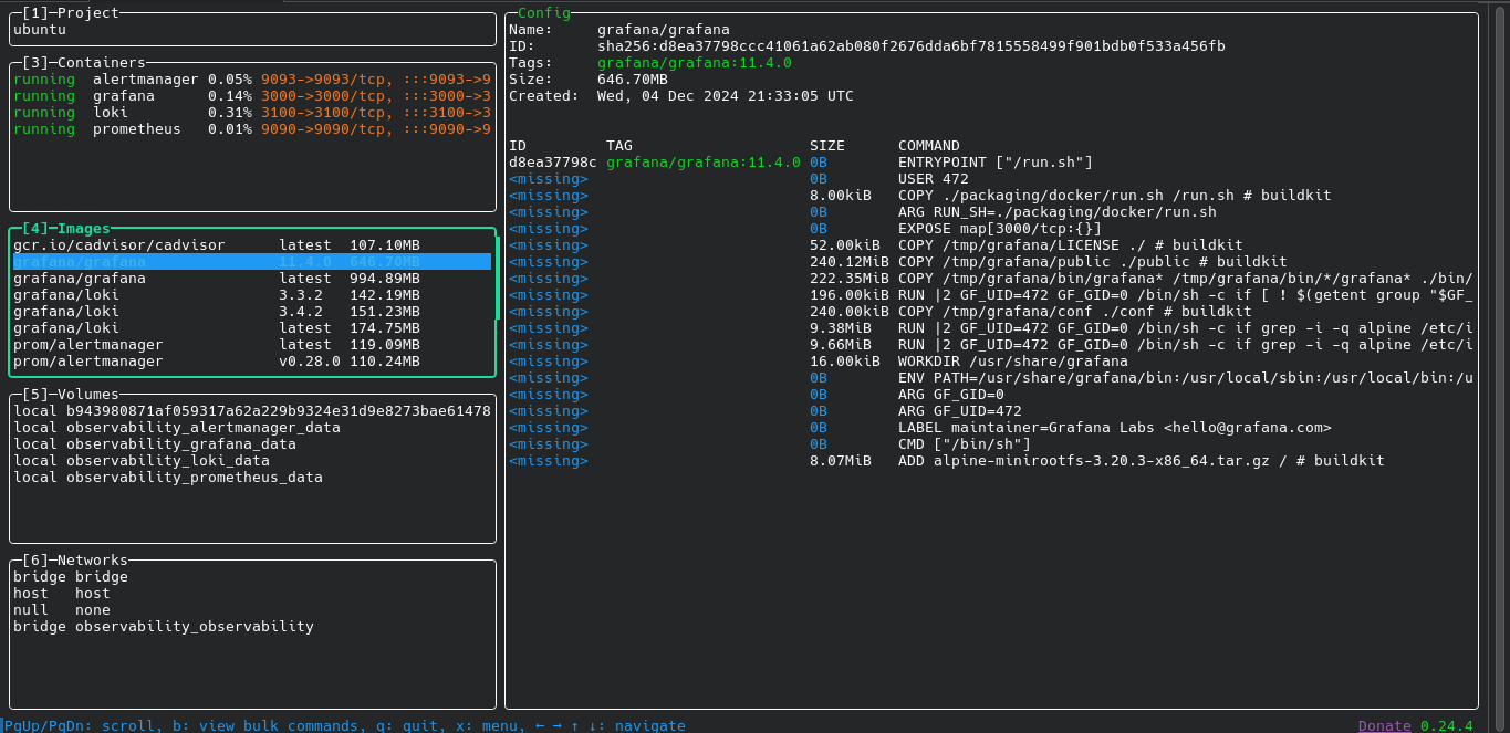 Lazydocker view of all server-side containers